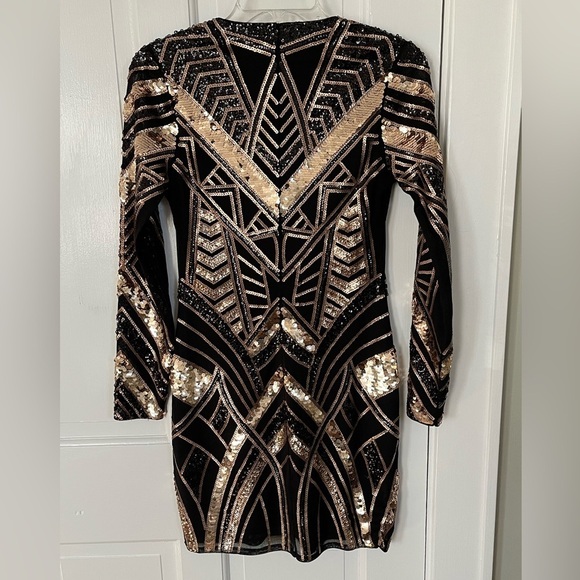 Express Black & Gold V Neck Stretch Sequin Mini Dress Small Mobwife Y2K 90’s - Picture 7 of 15